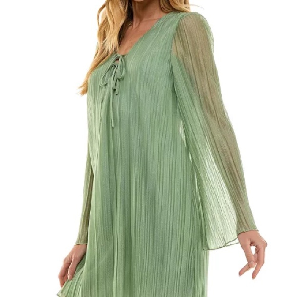 City Studios Pleated Mesh Sage Green A-Line Dress Size XXS